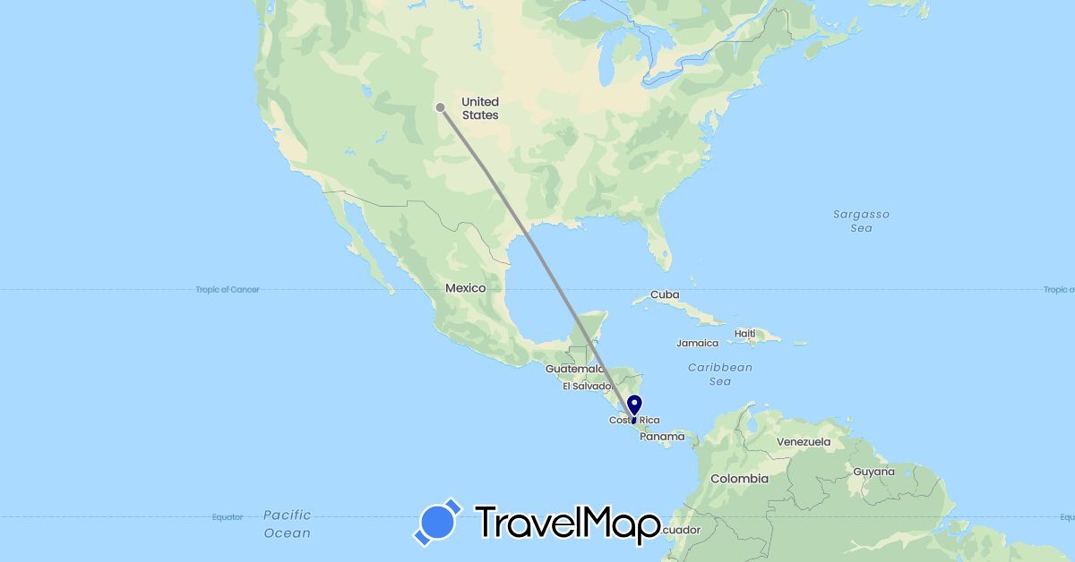 TravelMap itinerary: driving, plane in Costa Rica, United States (North America)